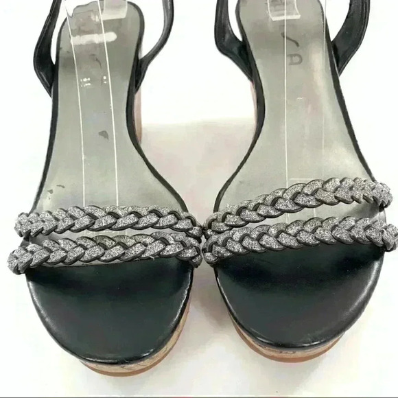 Unisa sandals 9.5 Unkylia black faux leather braided faux cork wedge platforms - Picture 3 of 14